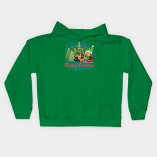 Merry Christmas, elf and reindeer Kids Hoodie